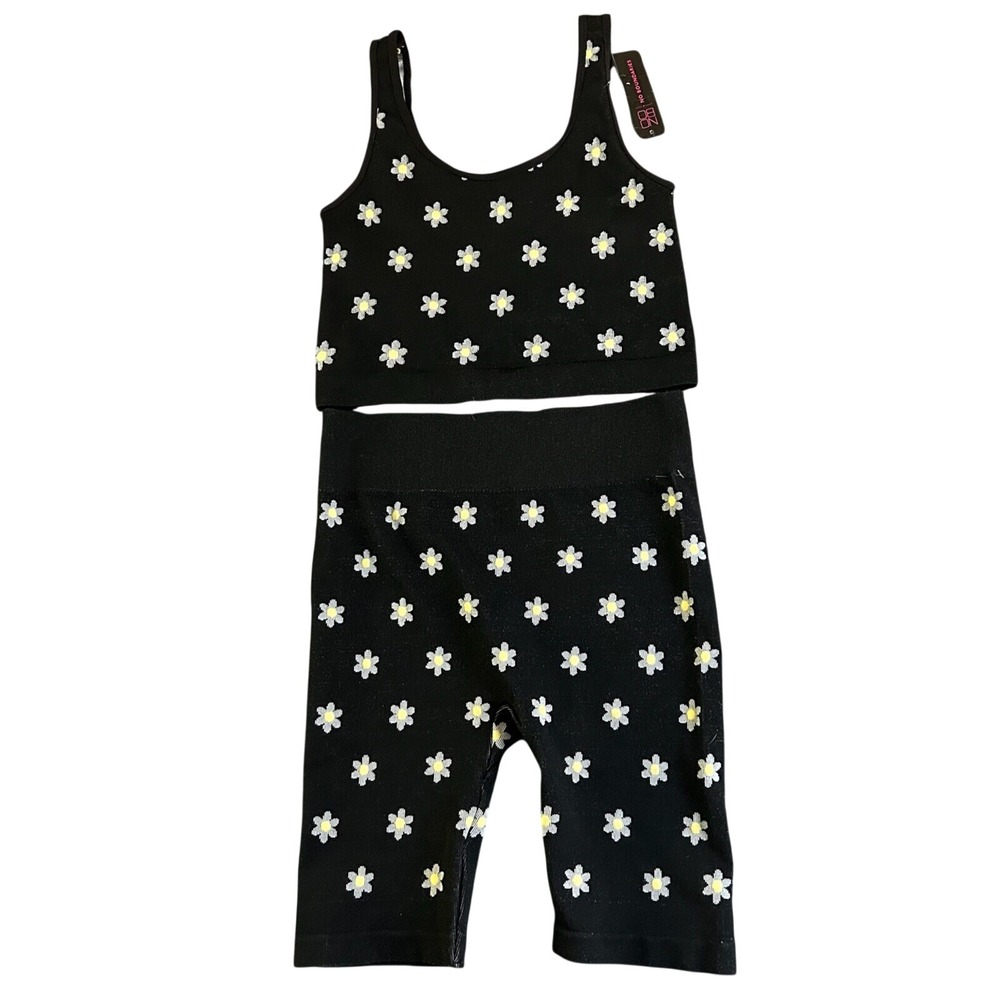 No Boundaries Stretchy Two Piece Set Womens Size Small‎ Black Floral Outfit